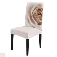 Chair Covers White Rose Flower Dining Room Weddings Banquet Stretch Cover Kitchen Spandex CoverChair