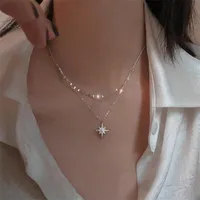 S925 Sterling Silver Star Moon podwójny naszyjnik Kobiety Łańcuch obojczyka Lśnią Diamond Fashion Jewely Accessories 220816