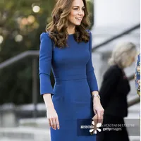 New Kate Middleton Princess Dress Fashion Solid Long Sleeve Turn-Down collar Dresses
