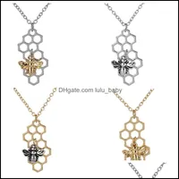 Anh￤nger Halsketten Hive Sier goldene Biene auf den Wabenanh￤nger Charme Custom Jewely Mody Tier Geometrische Halskette Drop bdehome dh9xn