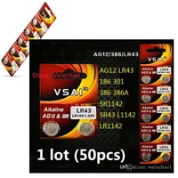 50PCS 1 LOT-batterier AG12 LR43 186 301 386 386A SR1142 SR43 L1142 LR1142 1,55V Alkalisk knappcell Batteri mynt VSAI