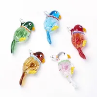 Collane a ciondolo 12pcs/scatola pappagalli lampade fatte a mano in vetro pendenti interni fiore mista mista ghiottone oro ghiottone per la collana.