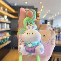 latest design 3D cute cartoon pvc Doodle face animals duck bunny pig bear keychain keyring lanyard bag pendant animal keychain