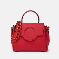 حقيبة حمراء حمراء فاخرة حقيبة حقيقية من الجلد السميك حقائب كتف متعددة الألوان للنساء متوسطة الحجم