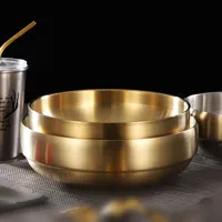 Tazones de cocina dorada tazón de acero inoxidable grueso Prevención de calor de doble capa para niños Sopa de helado ramen fideos 1268 d3