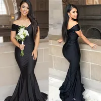 Black Mermaid Long Bridesmaid Dresses Plus Size Off Shoulder Floor length Garden Maid of Honor Wedding Party Guest Gowns332R