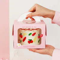 Набор 10 шт. 4-дюймовый торт для торта на день рождения пекарня прозрачная квадратная квадратная розовая цветочная печать Подарочная упаковка 220608