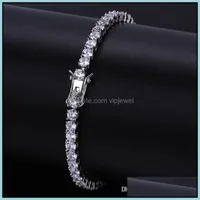 Tennis Bracelets Jewelry Hip Hop Luxury Bling 4Mm Zircon Trendy Fashion Men Women Rhodium 18K Gold Plated Drop Delivery Av9E0