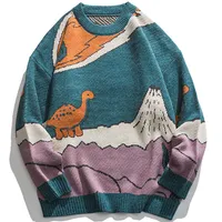 남자 스웨터 락 시브하라 주쿠 만화 작은 공룡 니트 스웨터 겨울 S 220823