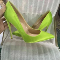 NoEnName Null Womens high heels comfortable elegant Light green satin pointed shoes 8 cm 10 cm and 12 cm high heels T220730