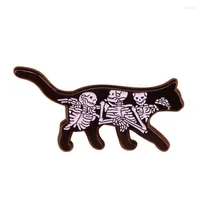 핀 브로치 펑크 스타일 스켈레톤 고양이 두개골 동물 브로치 에나멜 금속 배지 라펠 핀 재킷 패션 보석 액세서리 Roya22