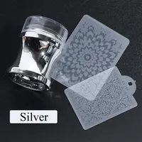 Nail Art Templates Stamper Manicure Scraper Polish Transfer Template Kits With Cap Stamping Plate 1Set Clear Silicone Head Mirror1649