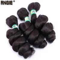 Angie Black Loose Wave Hair Bundles 16-20 tum Pure Color Synthetic Weave Big Curly Wavy Extensions for Black Women H220429