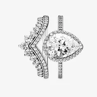 925 Sterling Silver Silver Teardrop CZ Diamond Ring Pandora Rose Gold Gold Wedding Ring Jewelry