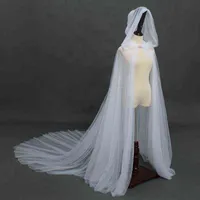 Halloween Cape for Women Black White Red 3 Color Hood Tulle Mesh Cloak Wedding Bridals Witch Floor Length Soft Cloaks Comes L220707