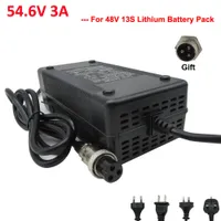 54.6V 3A Electric Bike Bicycle Lithium Battery Charger GX16 3Pin Female Connector For 48V Li ion Scooter XLR 3 Sockets Charger