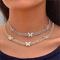 Chokers kwamen van hoge kwaliteit Cuban Link Chain 3pc Butterfly Charm Iced Out Bling CZ Women Choker Necklace JewelryChokers