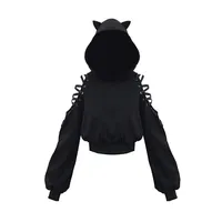 Punk Gothic Girls Black Sweatshirt met lange mouwen Sweatshirt Casual pullover Hollow Out Lace Up Cute Cat Ear Hoodies Y200706310N