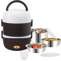 Lunch 3 Layers Rice Cookers Electric Boxes 2L Portable Heating Bento Lunch Box Food Storage Warmer Container at 110V 200W for Family Office Outing Camping Convenient