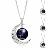 New European and American popular 12 constellation luminous Pendant Necklaces crescent moon pendant glow in the dark necklace birthday gift ladies A533