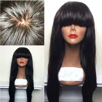 Straight with Bang No Lace Machine fez Remy Brasil Remy Human Hair Wigs para jóias de cabelo feminino