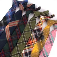 Yeni Ekose Pamuk Kravatlar Erkekler Için Sıska Nedensel Boyun Kravat Takım Elbise Mens Ince Kravat İş Cravats 7 cm Genişlik Damat Kravatları Y220329