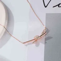 M6Z1 S925 Sterling Silver Diamond tied rope knot Necklace Pendant women's simple advanced bow Valley ailing same Twist Rope