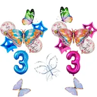Party Decoration 6pcs Pink Blue Butterfly Foil Balloons Födelsedekorationer 32 tum nummer Heliumbollar Baby Shower Insect Air Globosparty