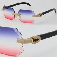 2022 New Factory Whole Micro-paved Rimless Luxury Diamond Set Sunglasses Black Buffalo Horn Sun Glasses Rocks Metal Frame Male260t