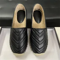 Kvinnor Slip-On Leather EspadRille Plattform Skor Real Läder Fashion Dress Casual Espadrill Skor Cord Plattform Soft Sole 5 Färger med Box NO36