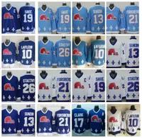 Mens Quebec Nordiques Vintage 19 Joe Sakic Hockey Jerseys Baby Blauw 26 Stastny 13 Mats Sundin 21 Peter Forsberg 10 Guy Lafleur Jersey # 17 Wendel Clark Shirts