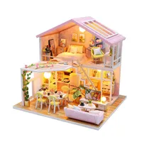 CUTEBEE DIY Dollhouse Wooden Doll Houses Miniature Doll House Furniture Kit With LED Toys for Children Birthday Gift M2001 AA220325