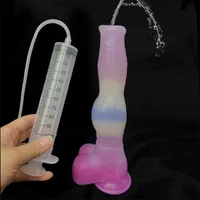 Sl11 Massager Sex Toy squirt Dildo with Suction Cup Silicone Thick Knot Anal Plug Syringe Tube Spray Ejaculation Penis G-spot Stimulate Female
