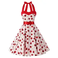 Casual Dresses Women Red Cherry Party Dress Vintage 50s Rockabilly Hepburn 2021 Elegant Summer Strapless Swing Retro Halter Pin Up208q