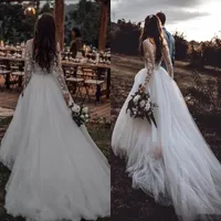 Boho Country Wedding Dresses Bridal Gown Long Sleeves Plus Size Lace Applique vestido de novia