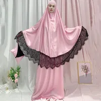 Ropa étnica Vestido de satén Hijab Ramadán Musulmán Set de dos piezas Abaya Dubai Turquía Arábiga Árabe Vestidos maxi para mujeres Islam Kaftanethnic