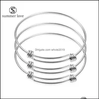 Bangle Bracelets Jewelry Fashion Stainless Steel Expandable Size Wire Bracelet Adjustable Sier Trendy Lucky J Dhw6V