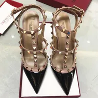 Designer Pointed Toe 2-Strap with Studs high heels Patent Leather rivets Sandals Women Studded Strappy Dress Shoes valentine high 202M