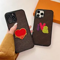 Luxury Embroidered Mobile Phone Cases for IPhone 13 Pro Max 12 12pro 13pro Leather Embroidery Love Heart Tiger Pattern Print Lette298s