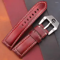 İzle Bantlar Vintage Watchbands 22mm 24mm 26mm inek deri kayış bandı Kırmızı mavi yeşil kahverengi, iskelet pimi Buglewatch Hele22