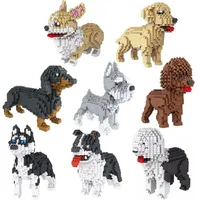 لا توجد حيوانات LEGOED المتوافقة Dogs Sheepdog Cartoon Huntaway Building Bricks Toys Poodle مجموعات Mini Micro Blocks Huskie Pets 1008235p