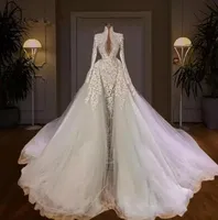 2022 Dubai Luxury Meerjungfrau Brautkleider Perlen Perlen Langarm Brautkleider Elegante Hochzeitskleid Robe de Mariee B0518213