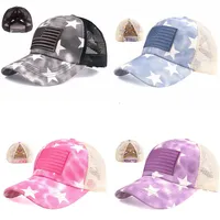 Летний хвостик бейсбольная кепка сетки шляпы для женщин-девочки грязные булочки повседневные США флаг бейсбол шляпы Gorras