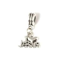MIC. 50PCS/LOT Dangle Silver „I Love Jezus” Religijne urok Big Hole Beads Fit European Charm Bransoletka 2289N