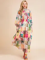 Sıradan Elbiseler Linda della tasarımcısı 2022 Yaz Moda Tatili Elbise Kadın Fener Sleeve Bohem çok renkli çiçek baskısı Uzun Dres