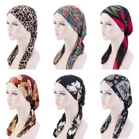 Newly Pre-tied Printing Headwrap Islamic Headscarf Muslim Hijab Flower Print Turban Bandana Hair Loss Chemo Cap Hair Accessories