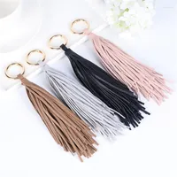 Chaves -chavel Long PU Leather Black Tassel Keychain Fashion Pink Gold Bag Charms for Women Key Ring Car Keyring 2022 Smal22