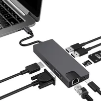 Hub USB C Hub 8 en 1 Adaptateur Ethernet HDMI 1080P Multiport Adapter Station d'accueil pour ordinateur portable pour MacBook HP Dell avec VGA USB3.0 PD TF / SD Lecteur de carte SD