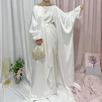 Ropa étnica Ramadán Eid Satin Abra Abaya Kimono Muslim Long Hijab Vestido Dubai Abayas para mujeres Manga de hojaldre Islam Turquía Modesto atuendo Ka