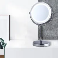 Miroirs compacts 6 pouces Double-Faces Makeup Mirror HD Desktop avec lamp LED 3X Vany Vanity Silver MirrorCompact